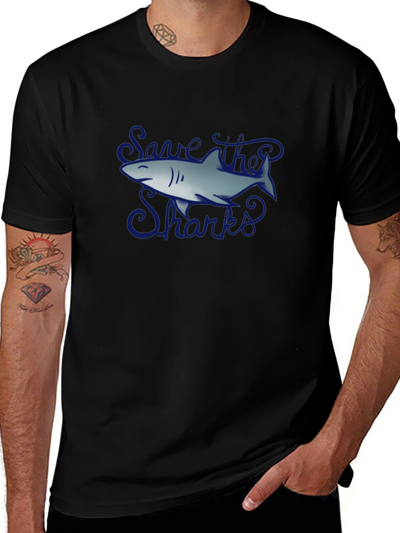 Save the Sharks Graphic Tee - Black Cotton T-Shirt