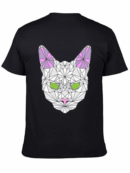 Geometric Cat Graphic Tee - Modern Style