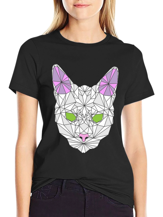 Geometric Cat Graphic Tee - Modern Style