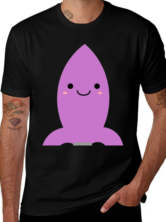 Cute Cartoon Rocket T-Shirt - Black Cotton Blend
