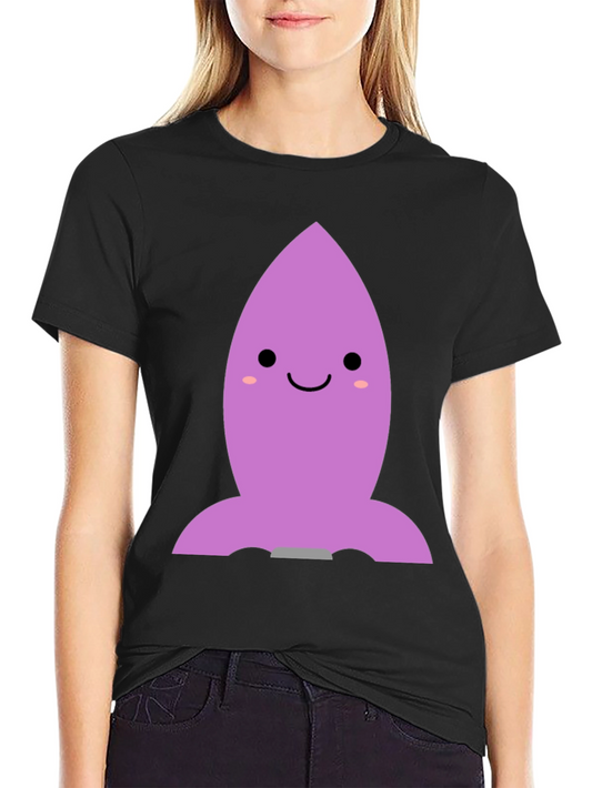 Cute Cartoon Rocket T-Shirt - Black Cotton Blend