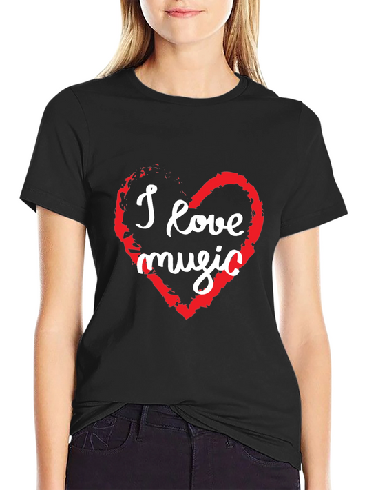 I Love Music Graphic T-Shirt - Black
