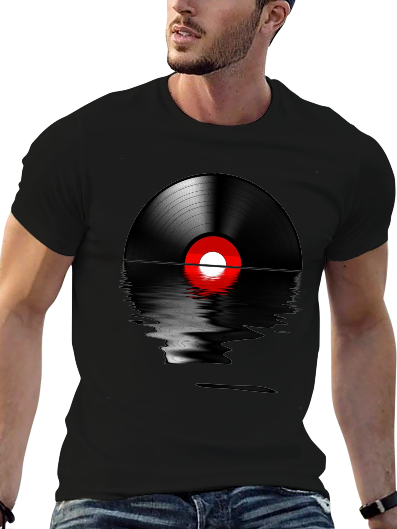 Retro Vinyl Record Reflection Graphic T-Shirt