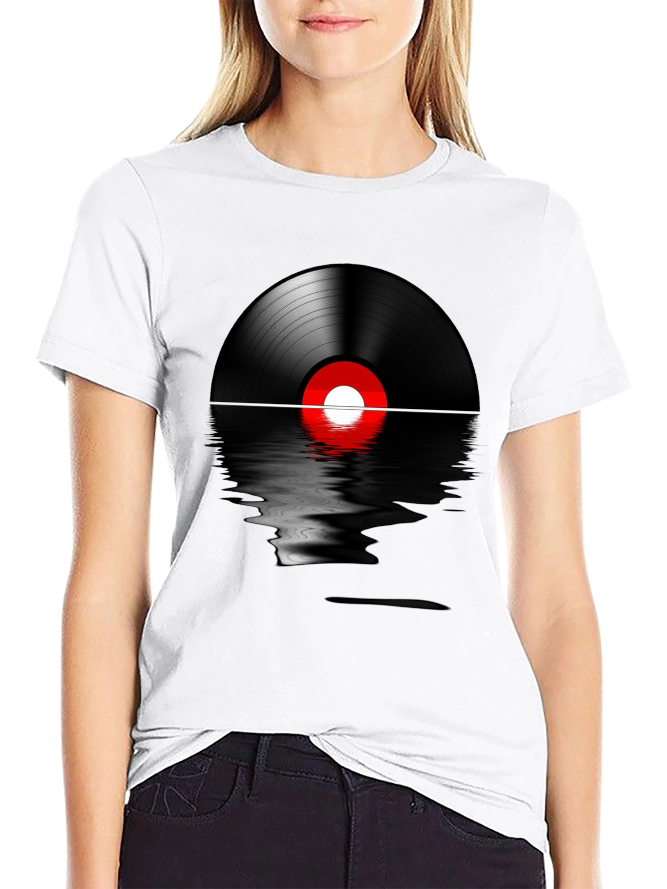 Retro Vinyl Record Reflection Graphic T-Shirt