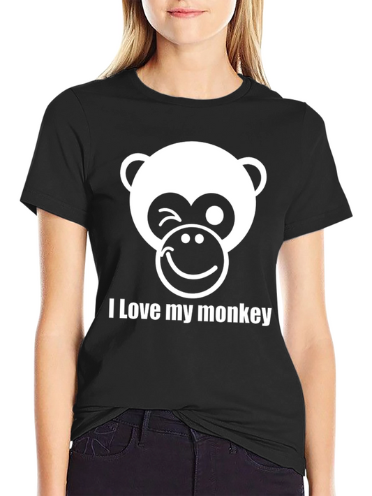 I Love My Monkey Graphic T-Shirt Black Crew Neck Tee