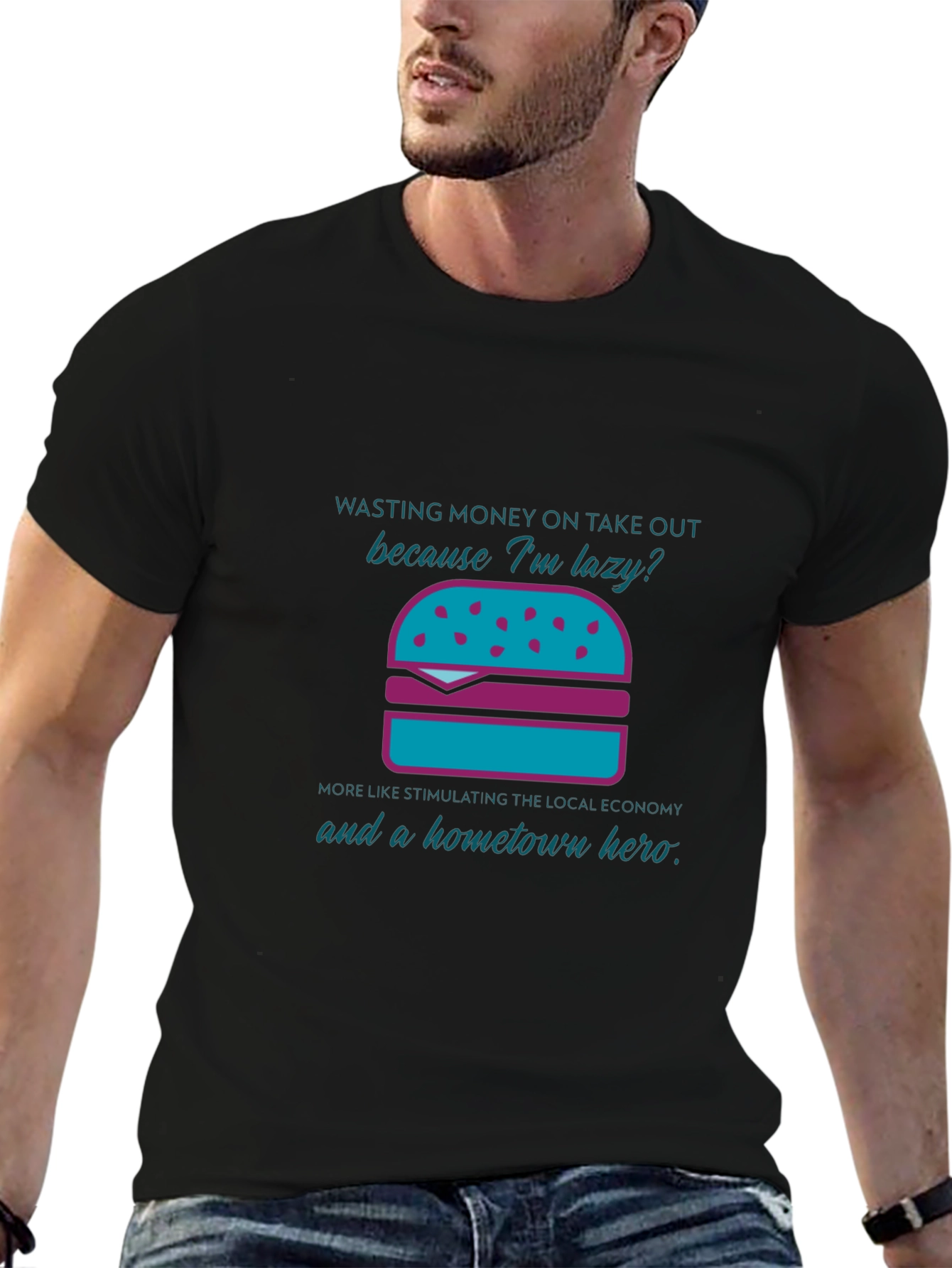 Humorous Lazy Takeout Burger Graphic T-Shirt