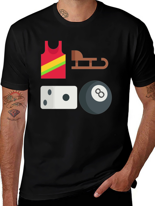 Graphic Tee with Sports & Games Icons - Unisex T-Shirt