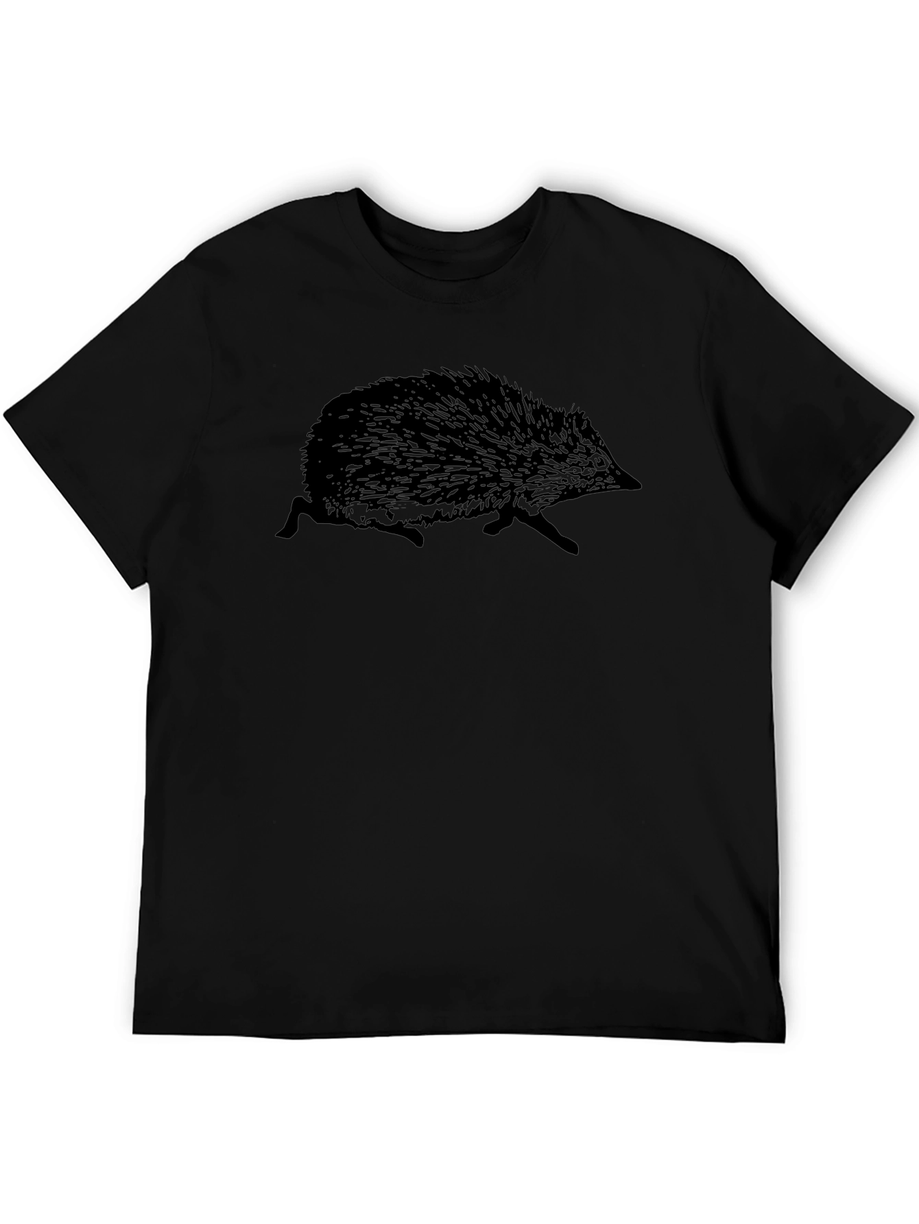 Cool Hedgehog Graphic Tee - Black Crew Neck T-Shirt