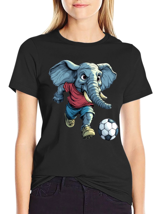 Elephant Soccer T-Shirt - Cartoon Graphic Tee