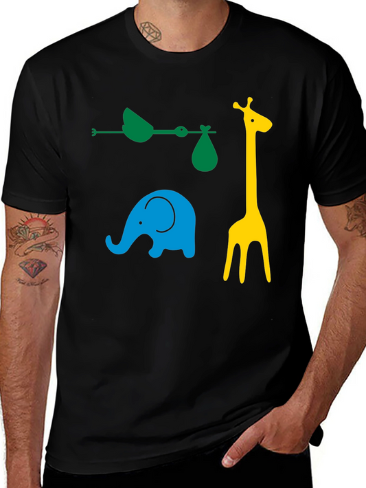 Fun Animals Graphic Tee - Black Cotton Casual Shirt