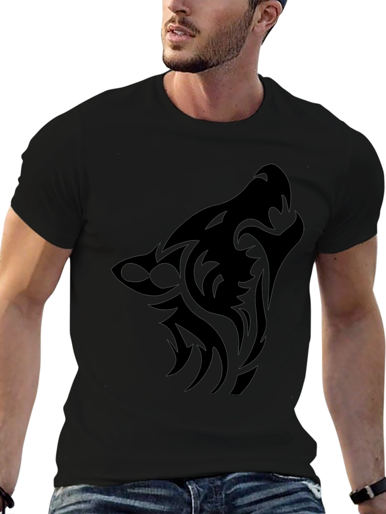 Tribal Wolf Graphic Tee - Black