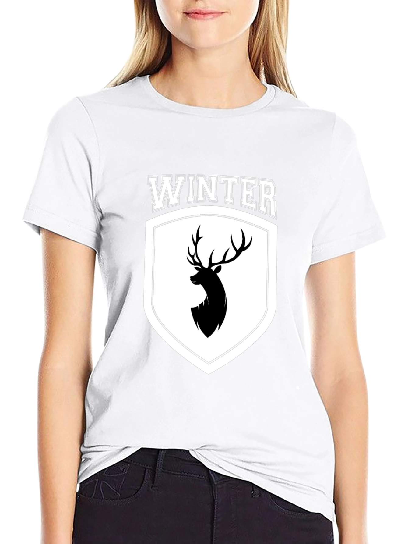 Winter Deer Crest Black T-Shirt