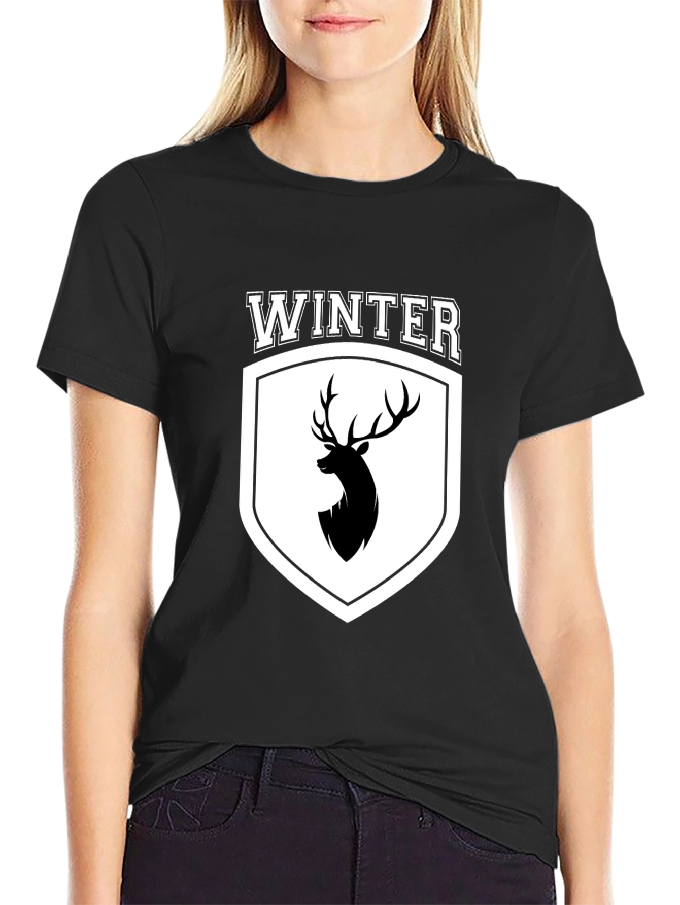 Winter Deer Crest Black T-Shirt