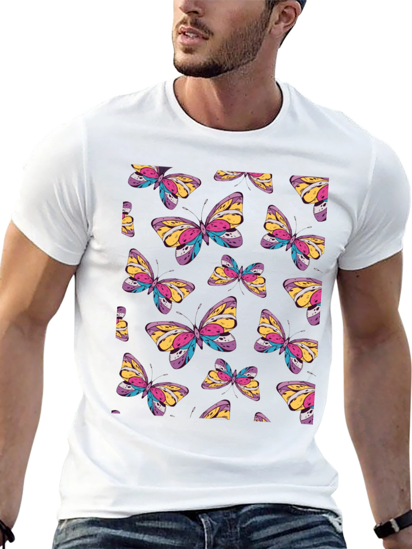 Butterfly Pattern Black T-Shirt for Men