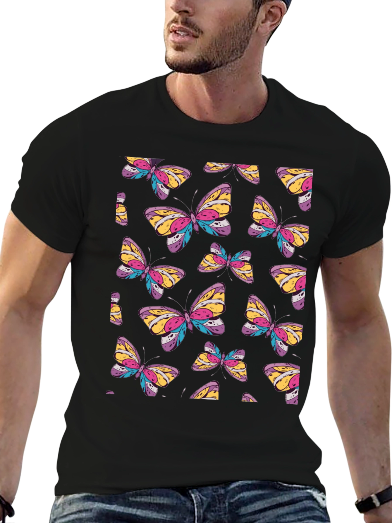 Butterfly Pattern Black T-Shirt for Men