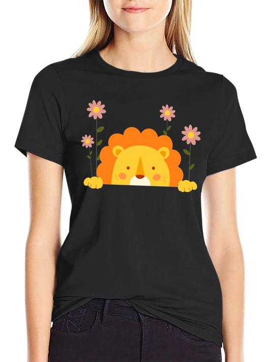 Cute Lion Graphic Tee - Black Unisex T-Shirt