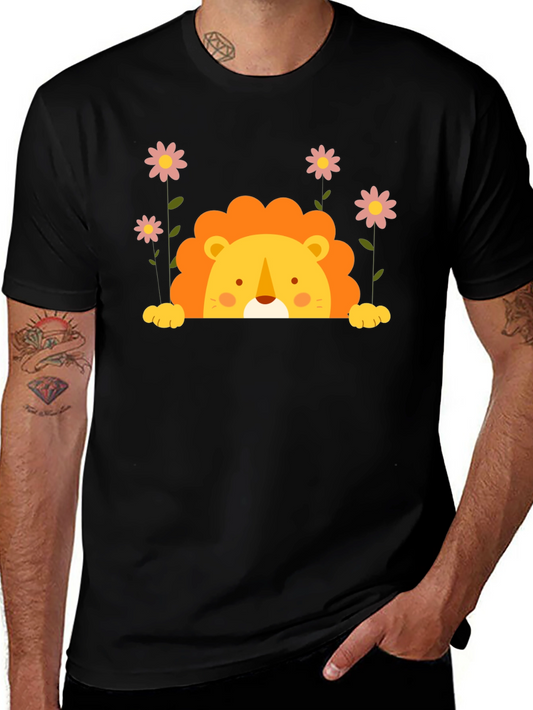 Cute Lion Graphic Tee - Black Unisex T-Shirt