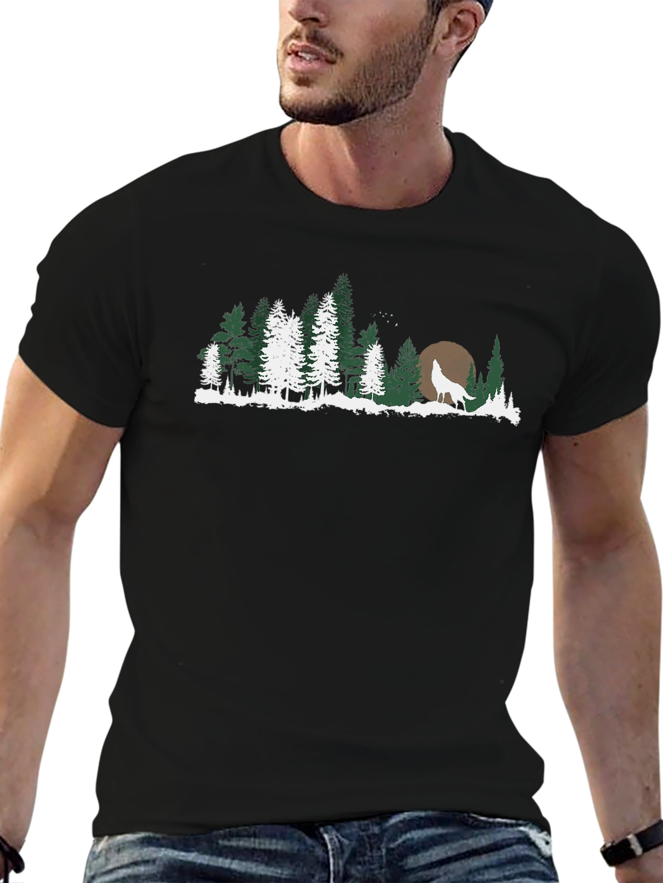 Wolf Howling at Moon Forest T-Shirt