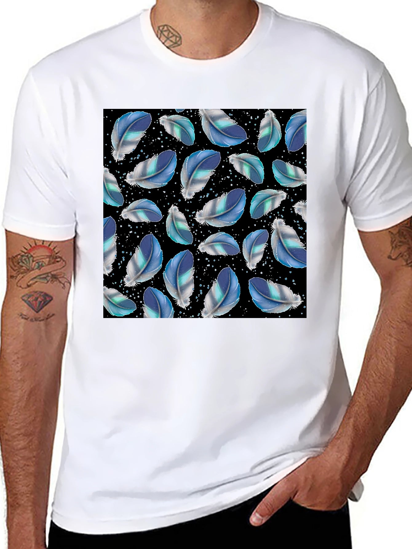 Feather Pattern Black T-Shirt
