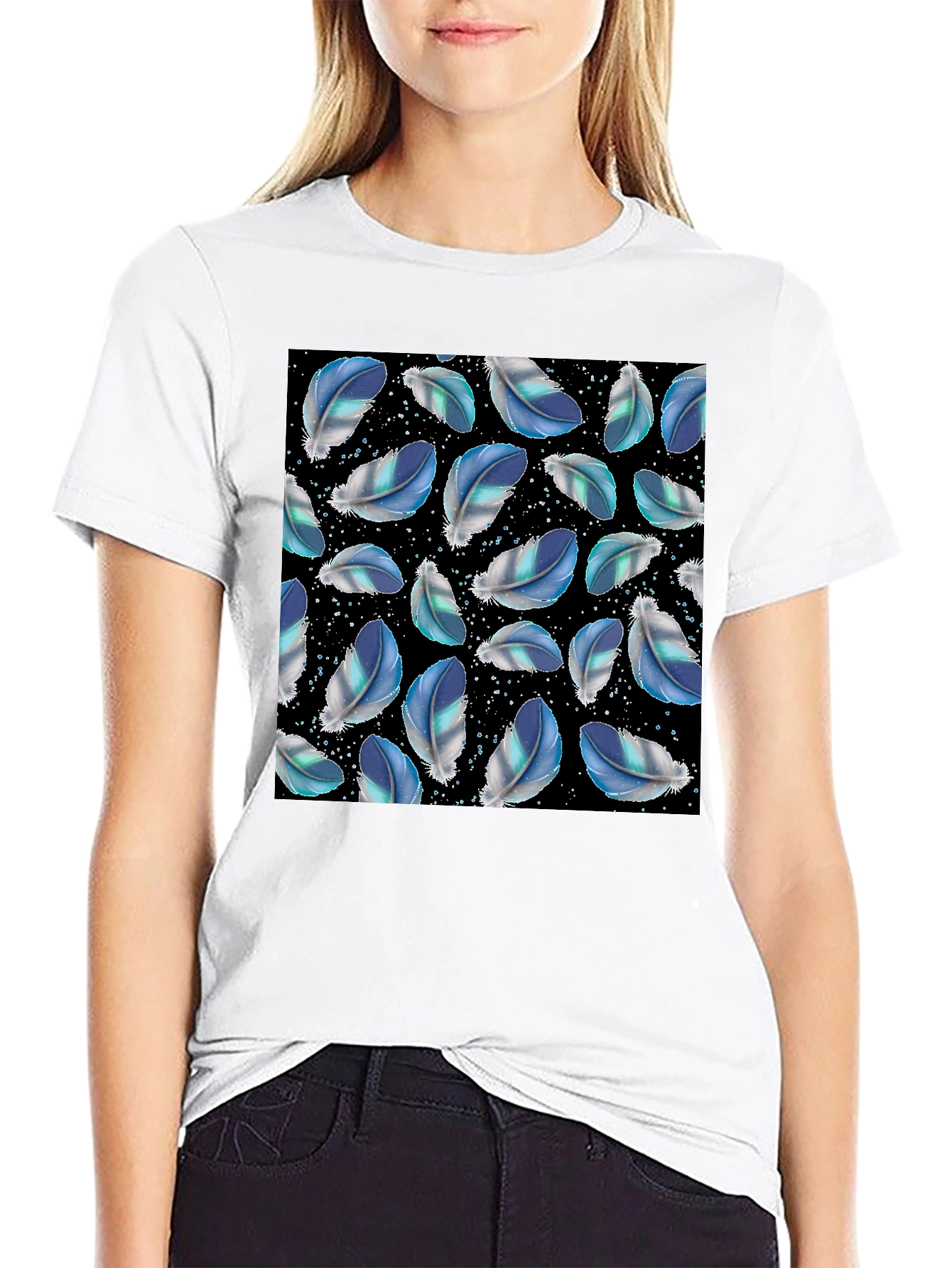 Feather Pattern Black T-Shirt