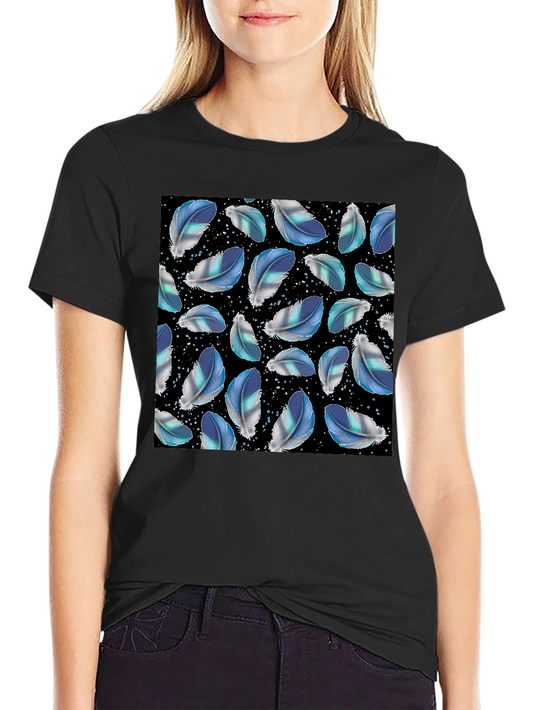 Feather Pattern Black T-Shirt
