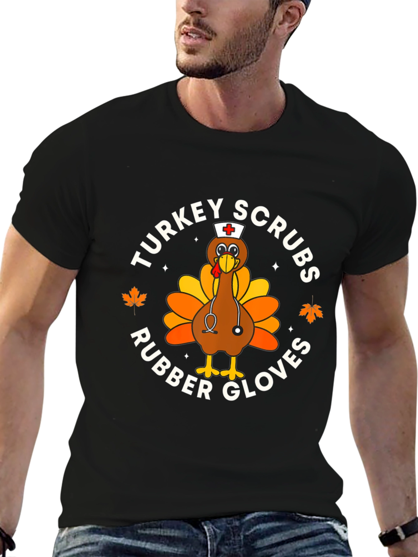 Turkey Scrubs Rubber Gloves Black Graphic Tee