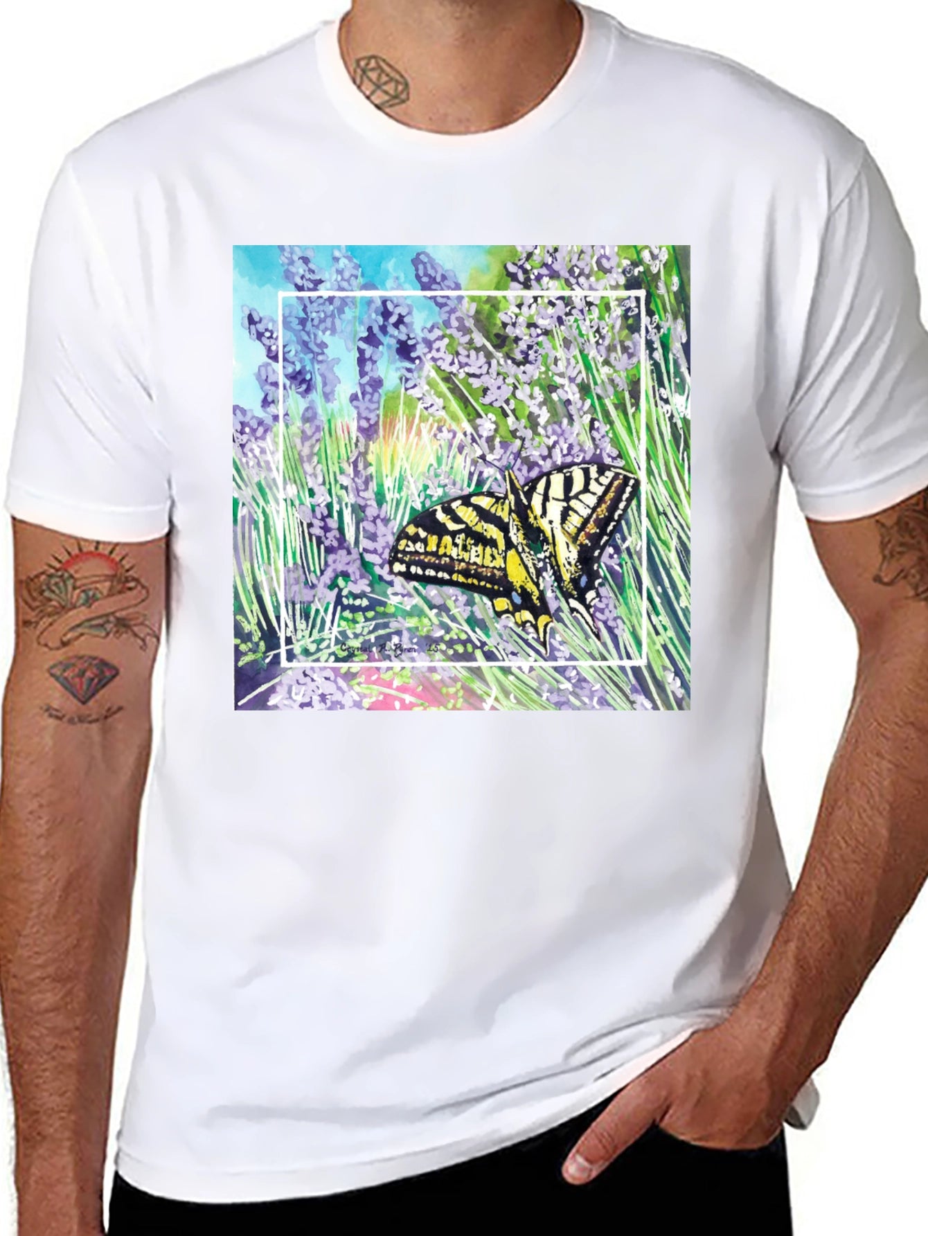 Butterfly & Lavender Graphic Tee - Nature Lovers Shirt