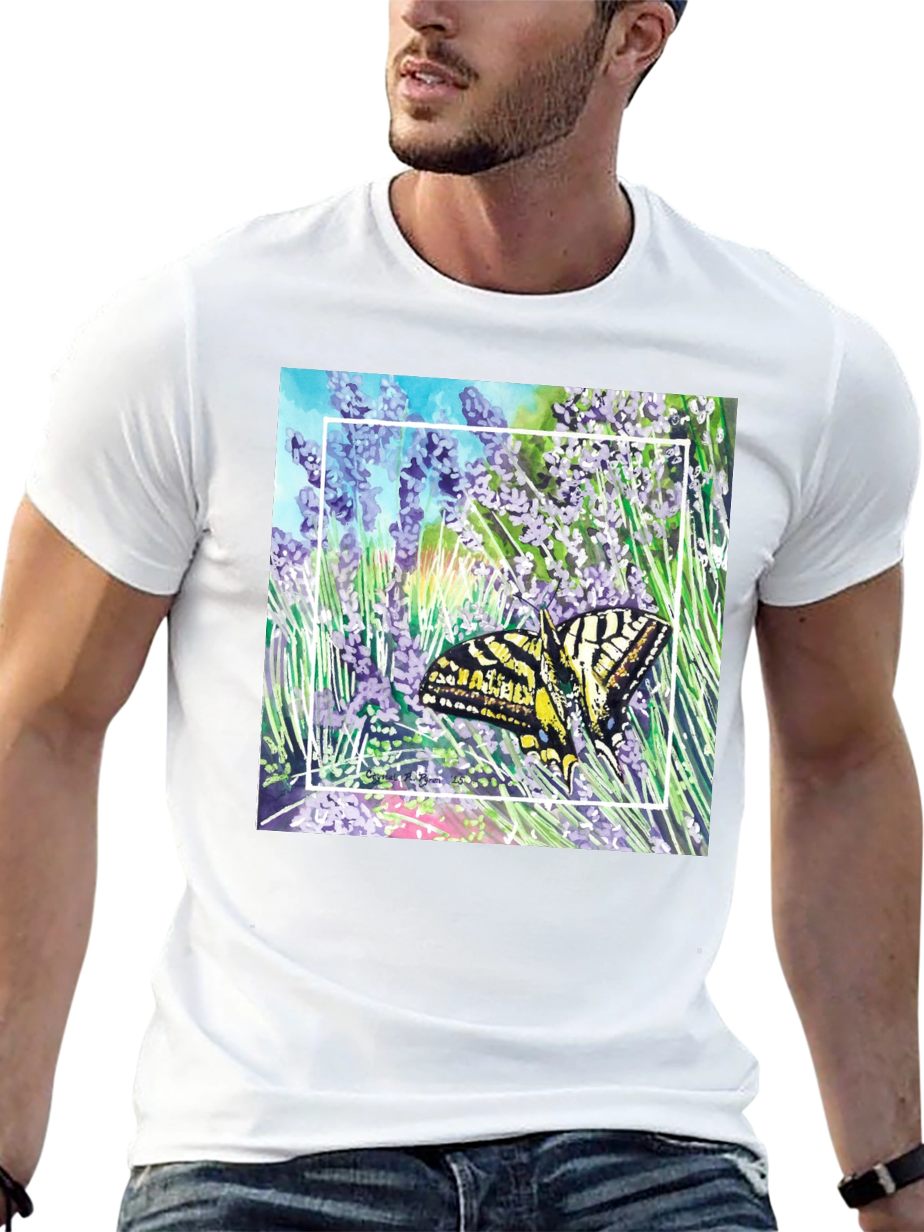 Butterfly & Lavender Graphic Tee - Nature Lovers Shirt