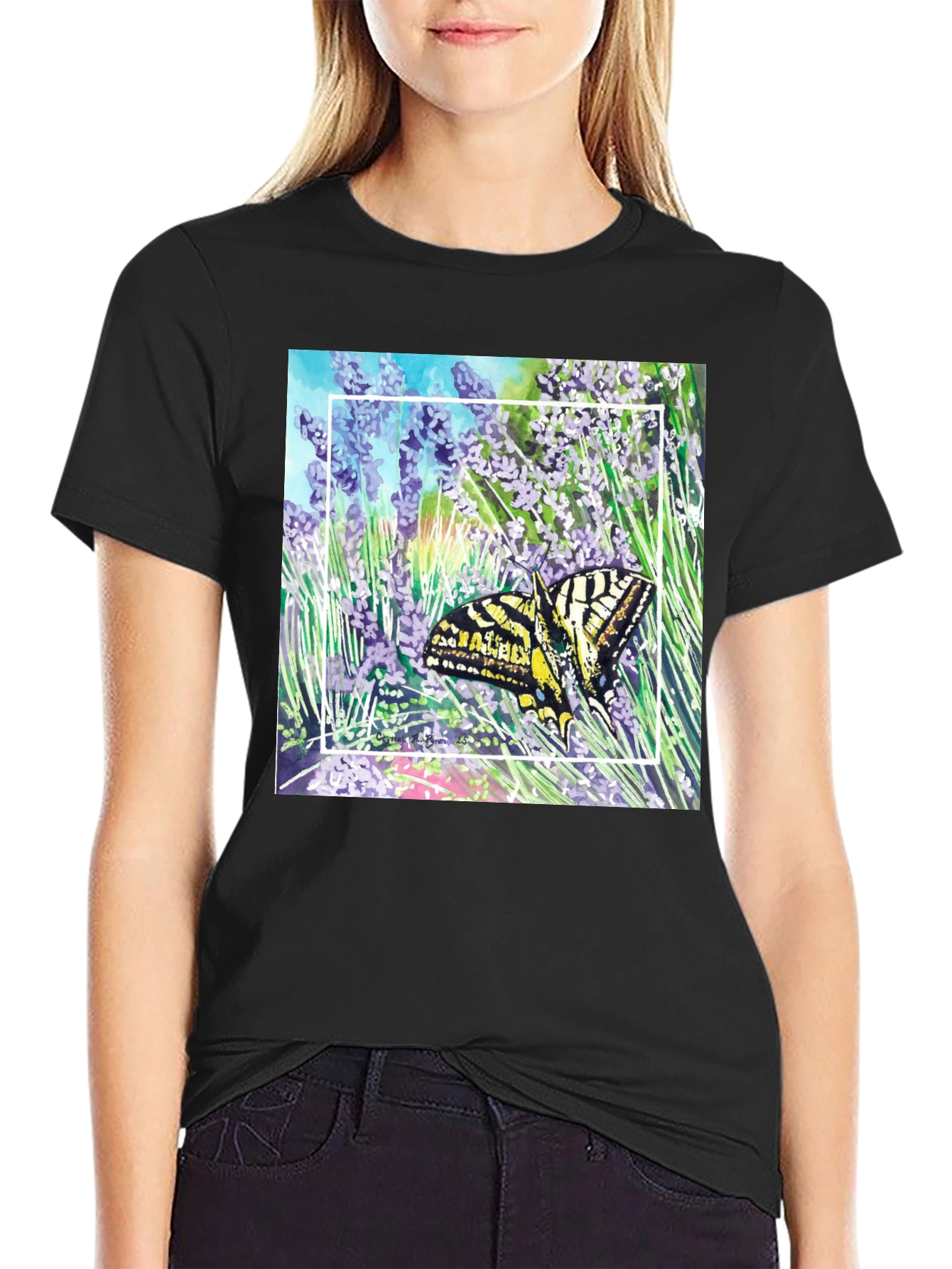 Butterfly & Lavender Graphic Tee - Nature Lovers Shirt
