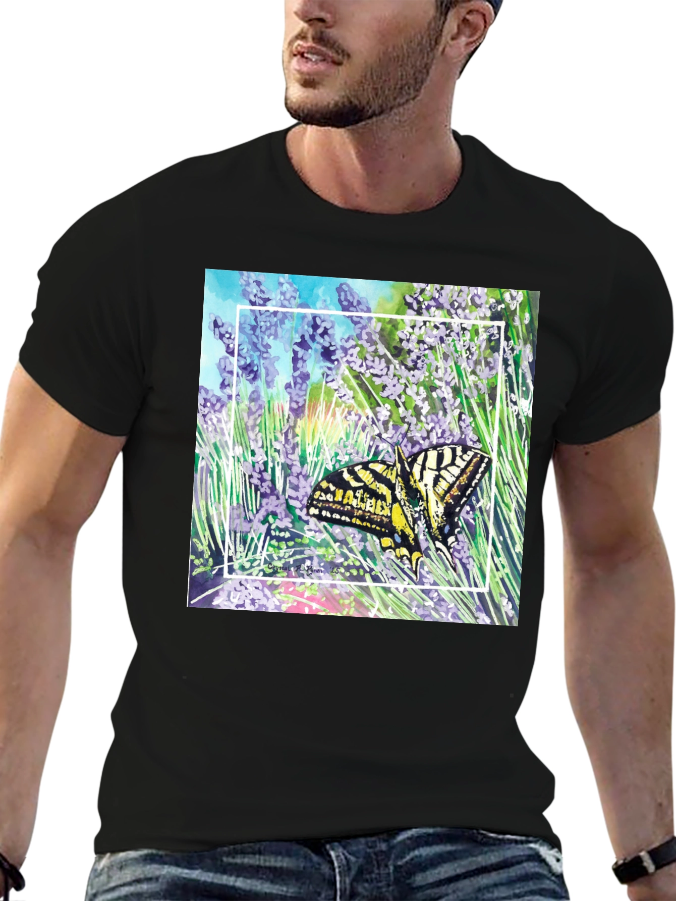 Butterfly & Lavender Graphic Tee - Nature Lovers Shirt