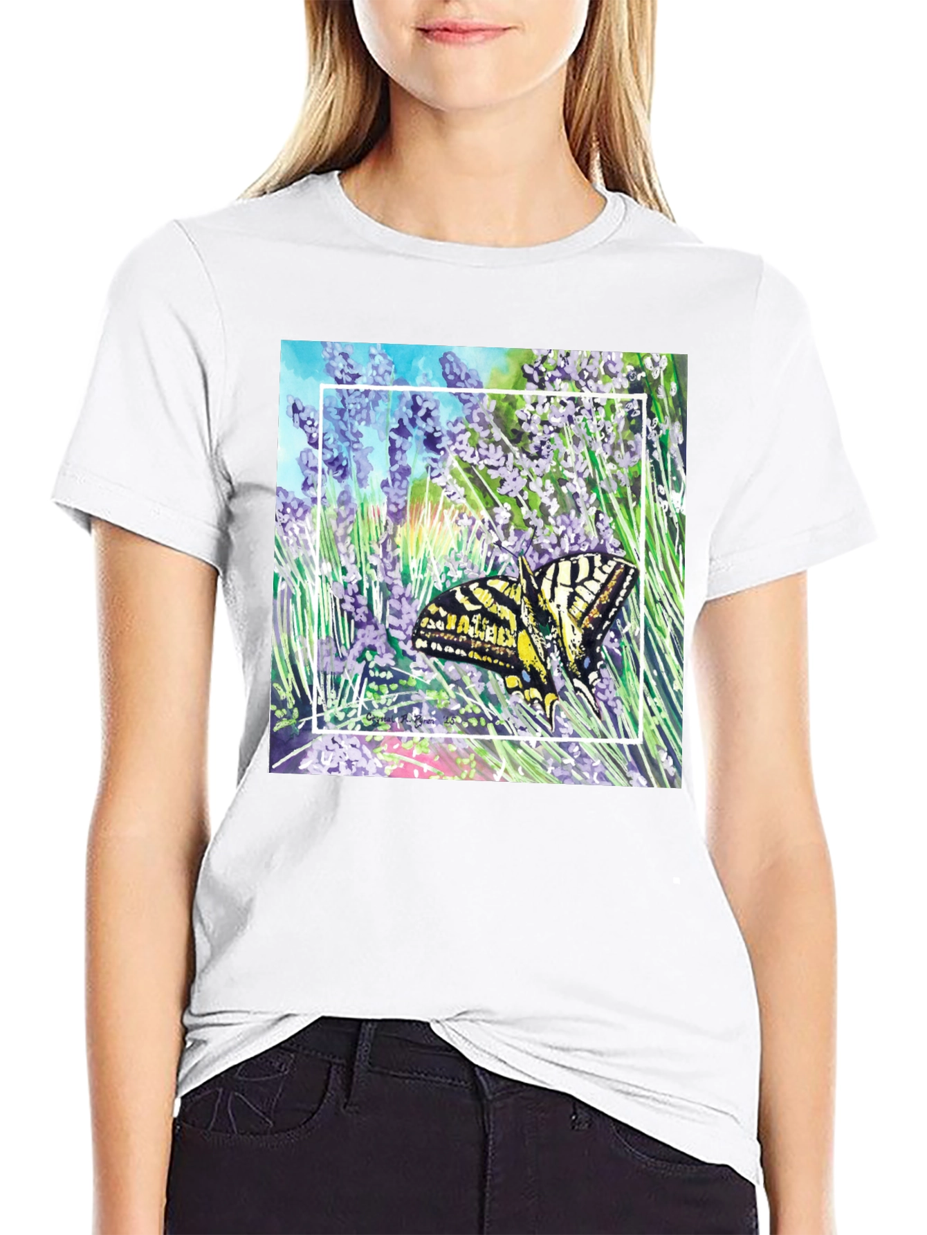 Butterfly & Lavender Graphic Tee - Nature Lovers Shirt