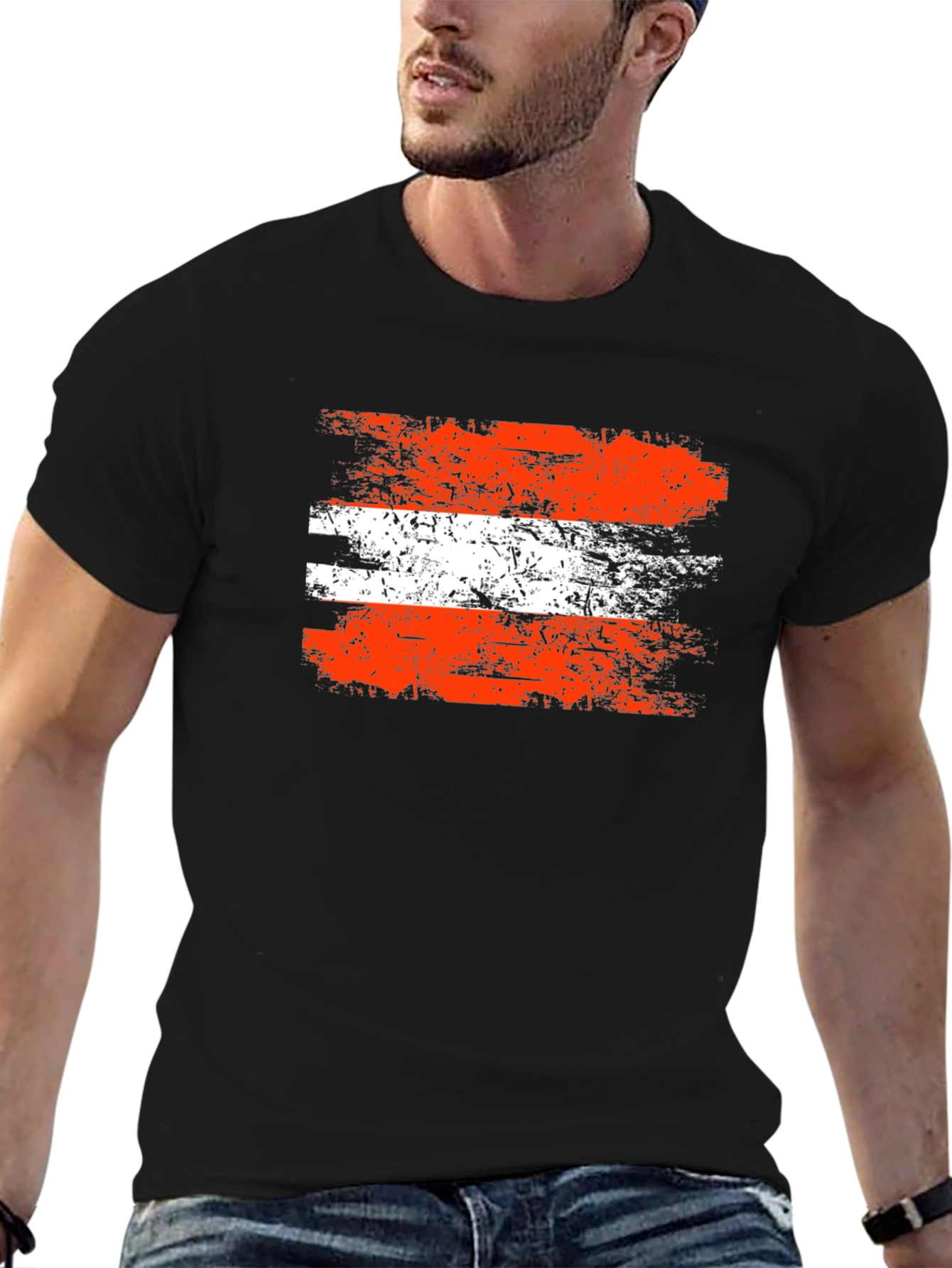 Distressed Austria Flag Graphic Tee - Black