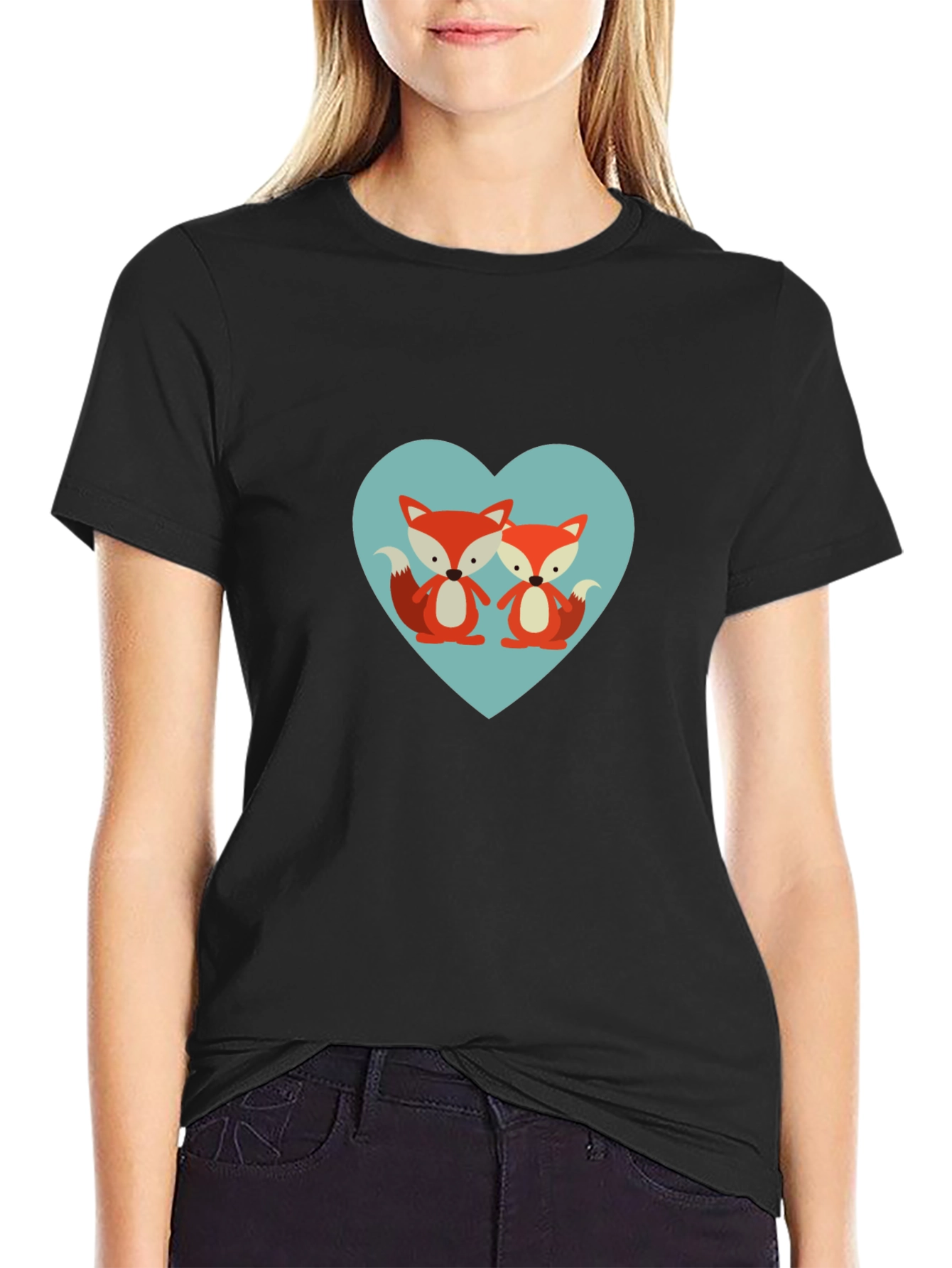 Cute Fox Heart Graphic T-Shirt