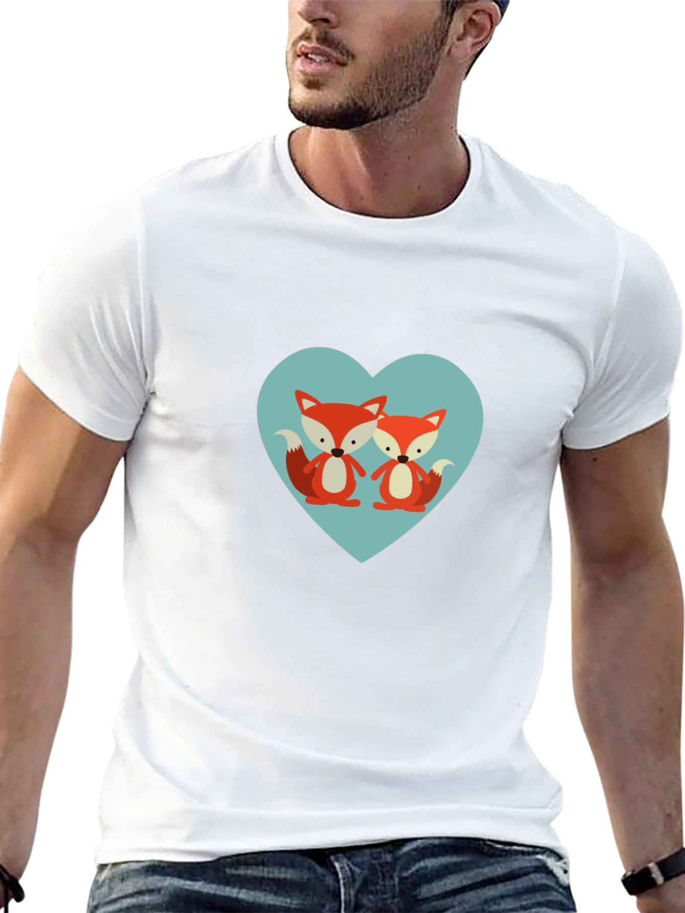 Cute Fox Heart Graphic T-Shirt