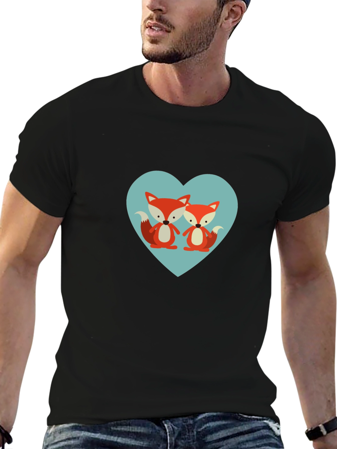 Cute Fox Heart Graphic T-Shirt