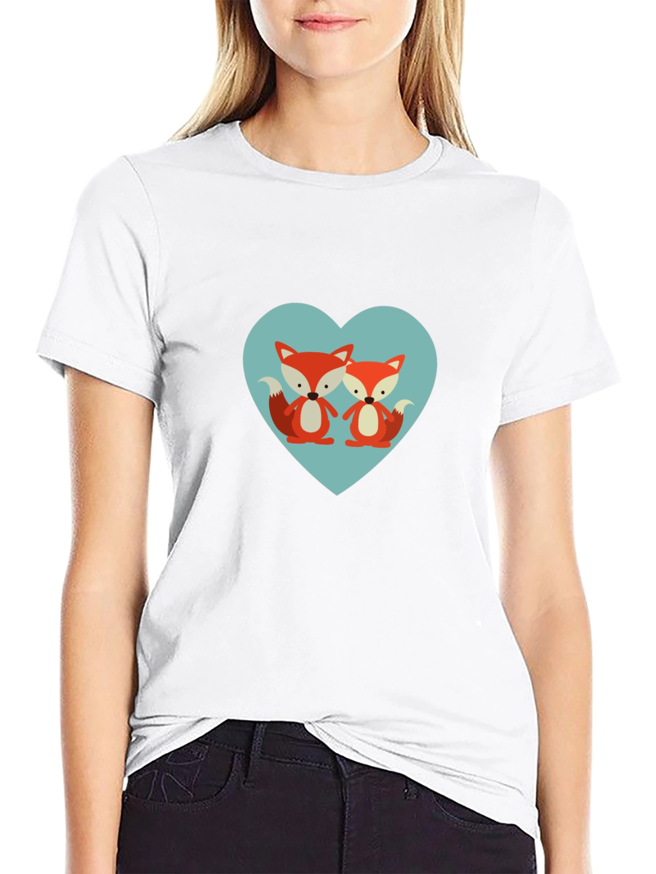 Cute Fox Heart Graphic T-Shirt