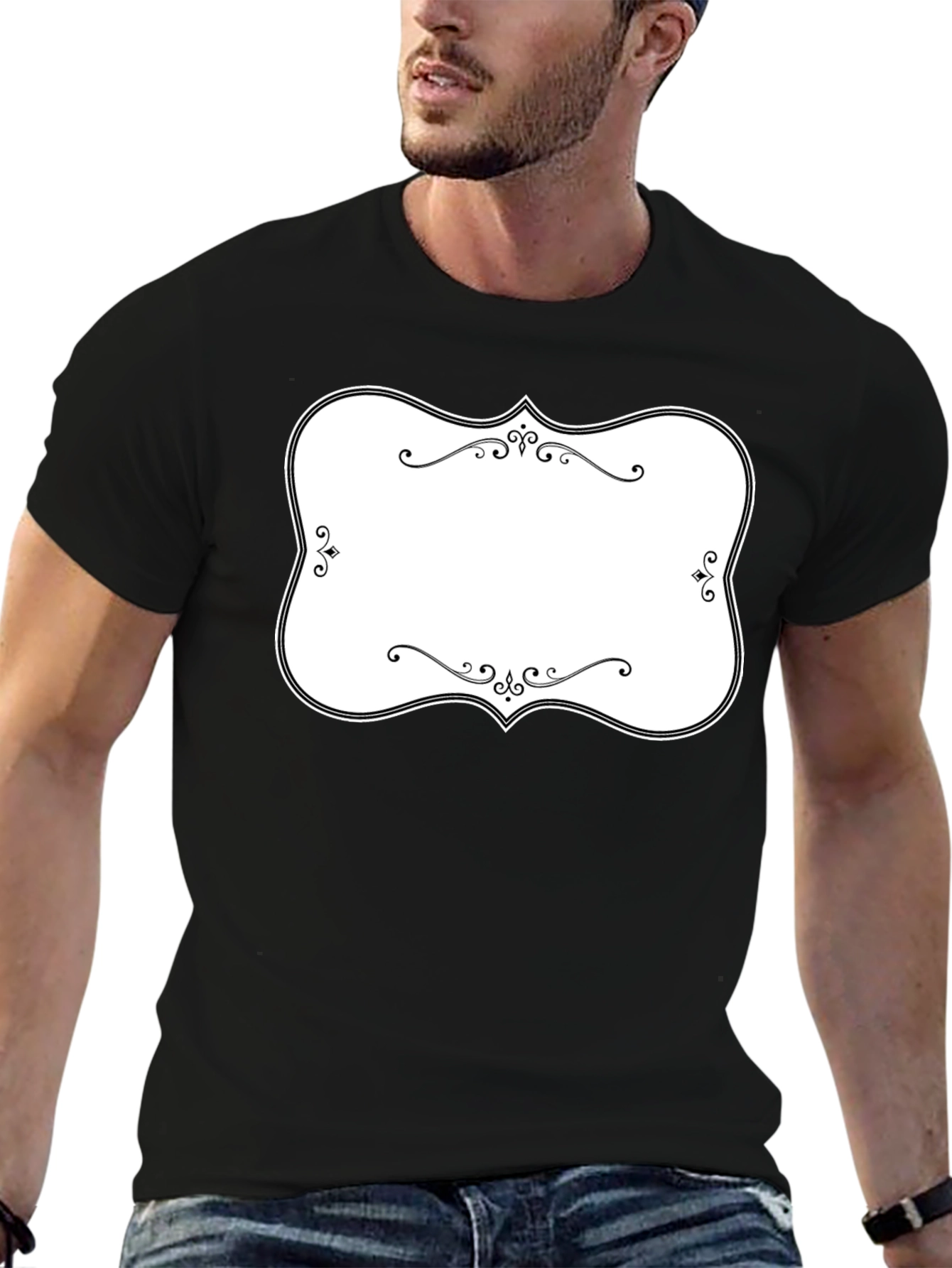 Customizable Black T-Shirt with Decorative Label
