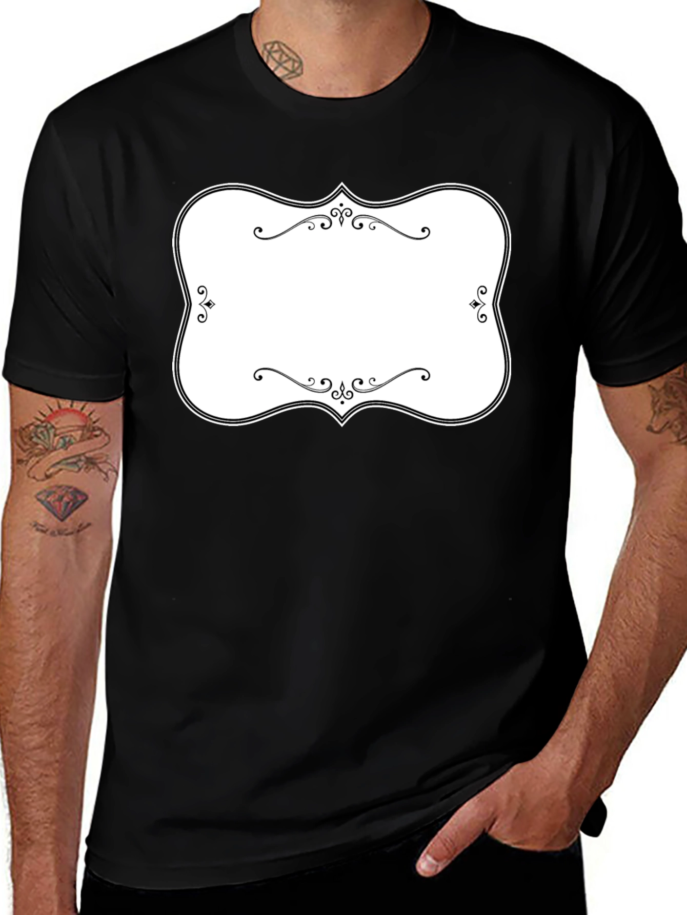 Customizable Black T-Shirt with Decorative Label