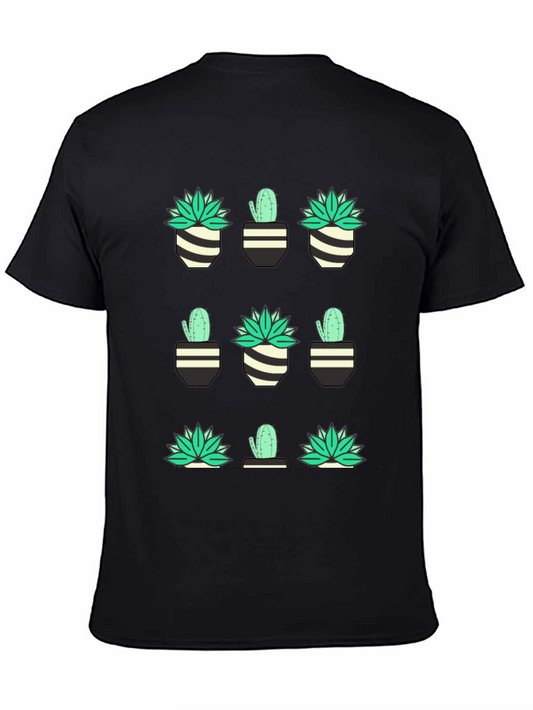 Cactus & Succulent Print Black T-Shirt