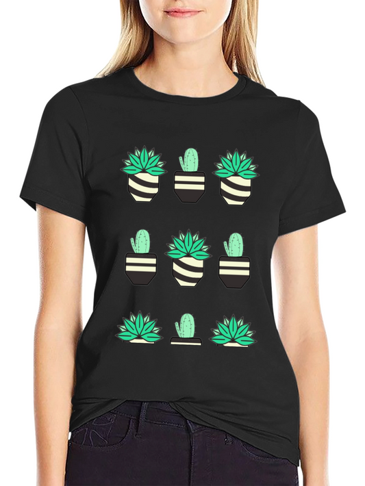 Cactus & Succulent Print Black T-Shirt