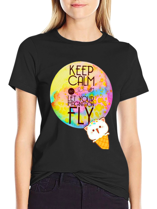 Keep Calm & Fly T-Shirt - Ice Cream Cat Design