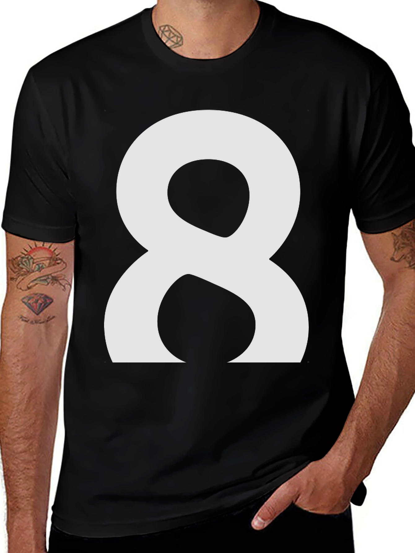 Number 8 Graphic Tee - Black Cotton Shirt