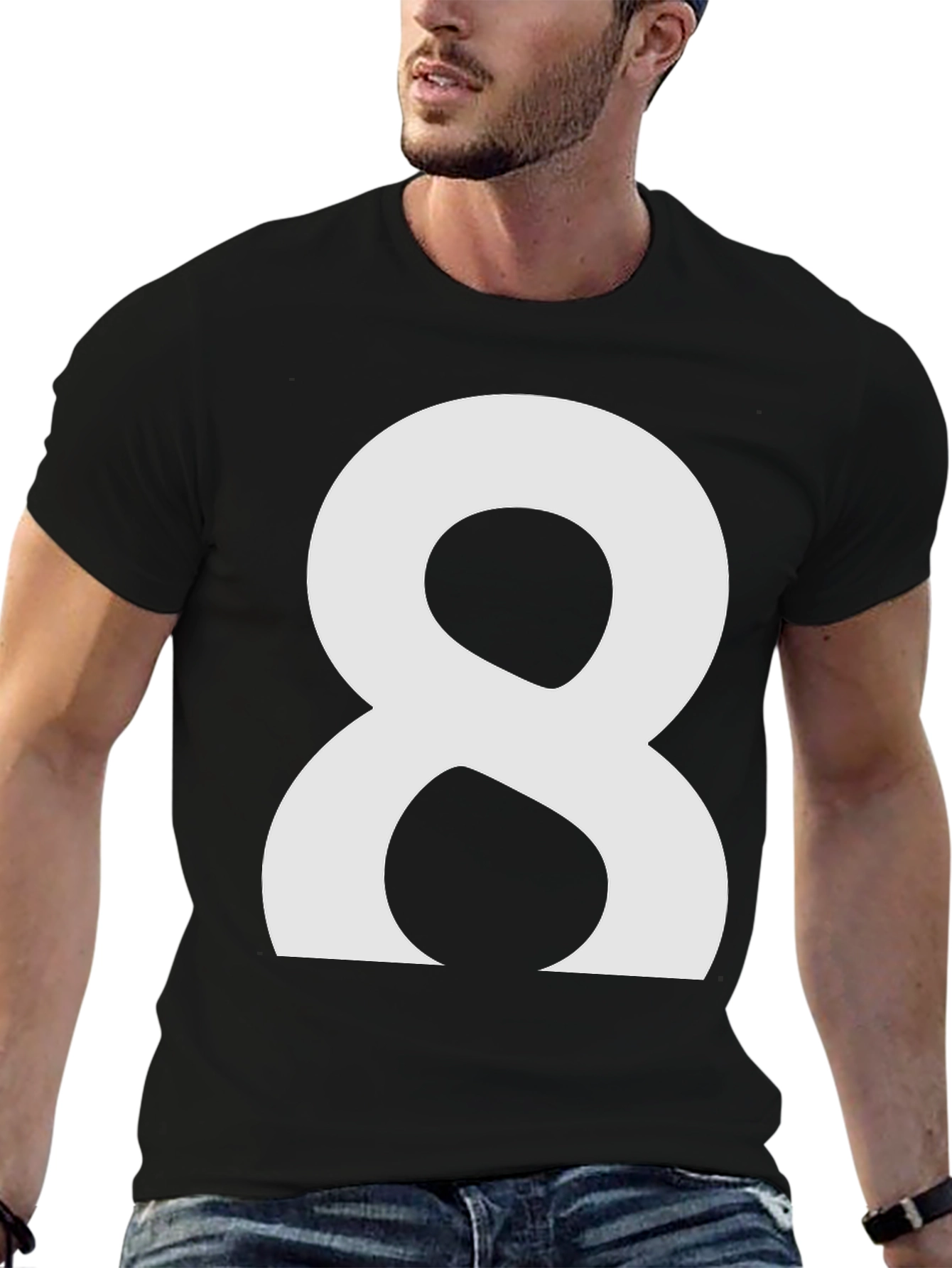 Number 8 Graphic Tee - Black Cotton Shirt