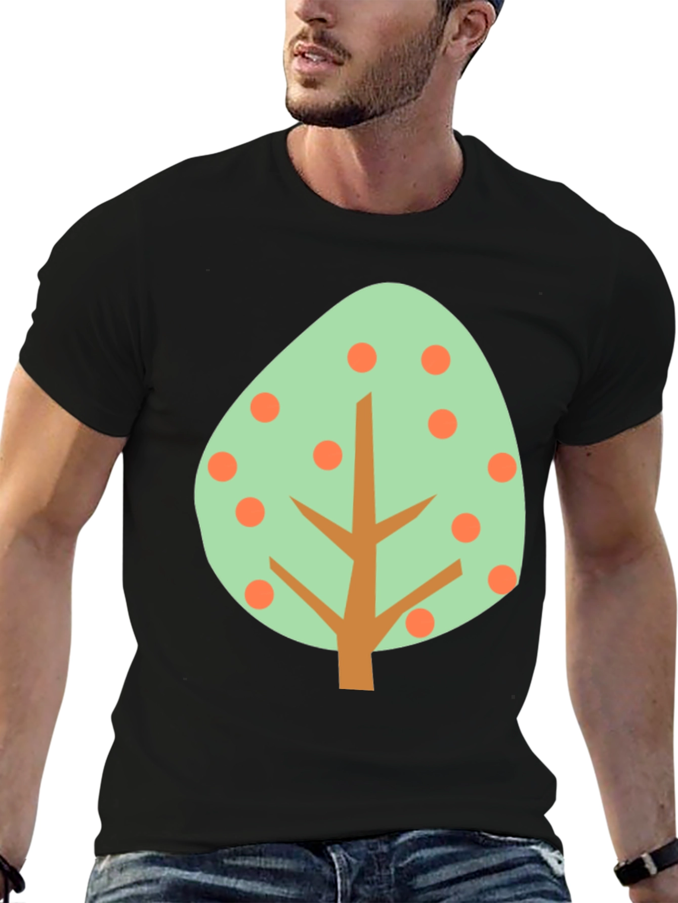 Cartoon Tree Graphic Tee - Black Cotton Shirt