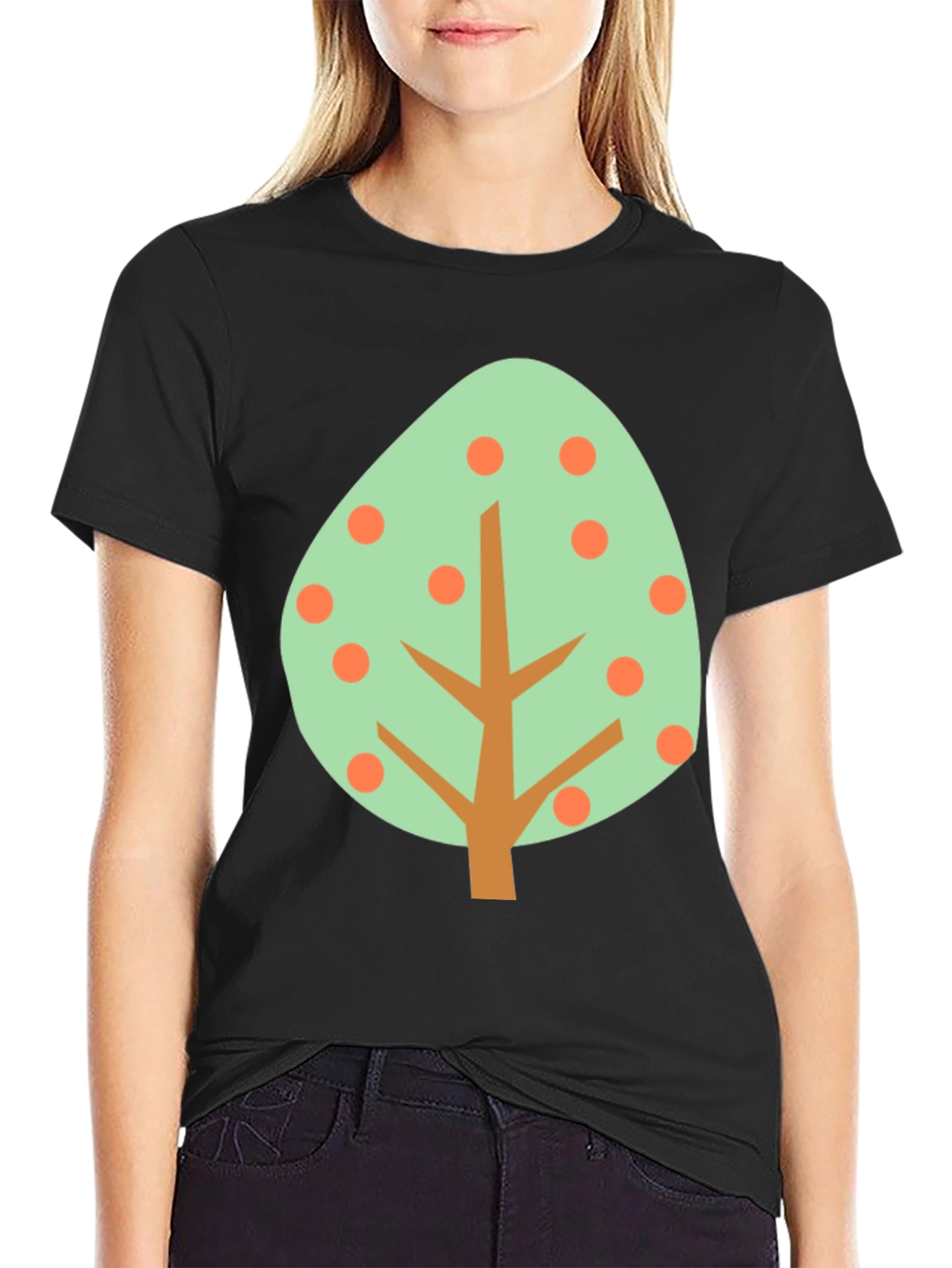 Cartoon Tree Graphic Tee - Black Cotton Shirt