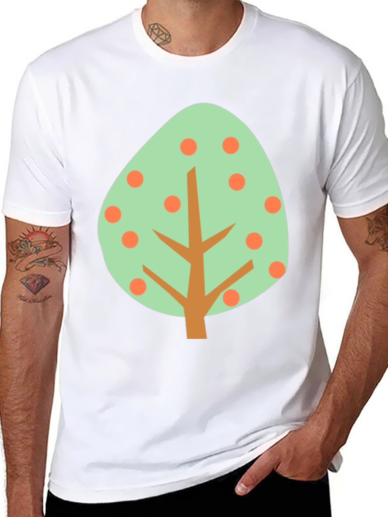 Cartoon Tree Graphic Tee - Black Cotton Shirt