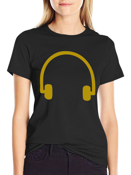 Headphone Graphic Tee - Black Casual Cotton T-Shirt