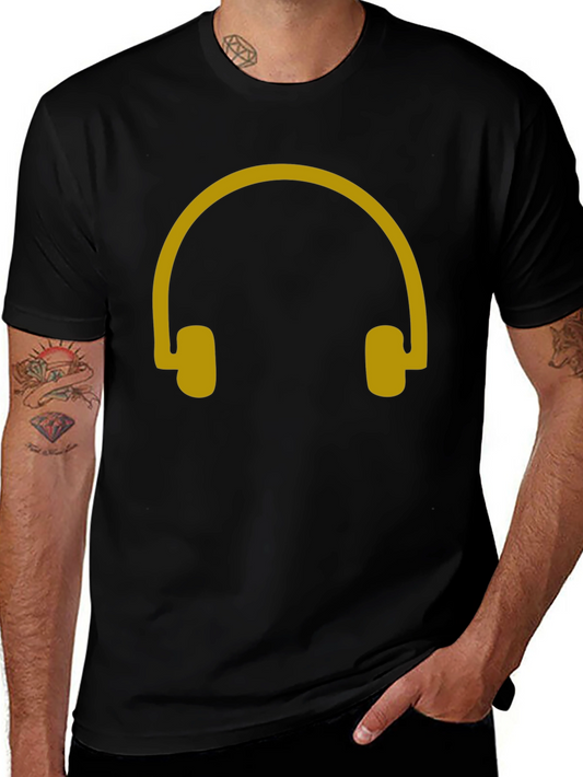 Headphone Graphic Tee - Black Casual Cotton T-Shirt