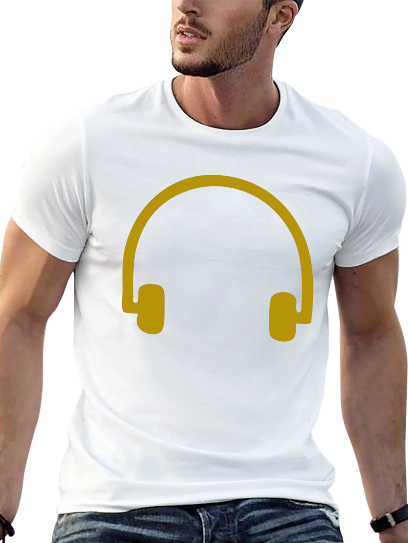 Headphone Graphic Tee - Black Casual Cotton T-Shirt
