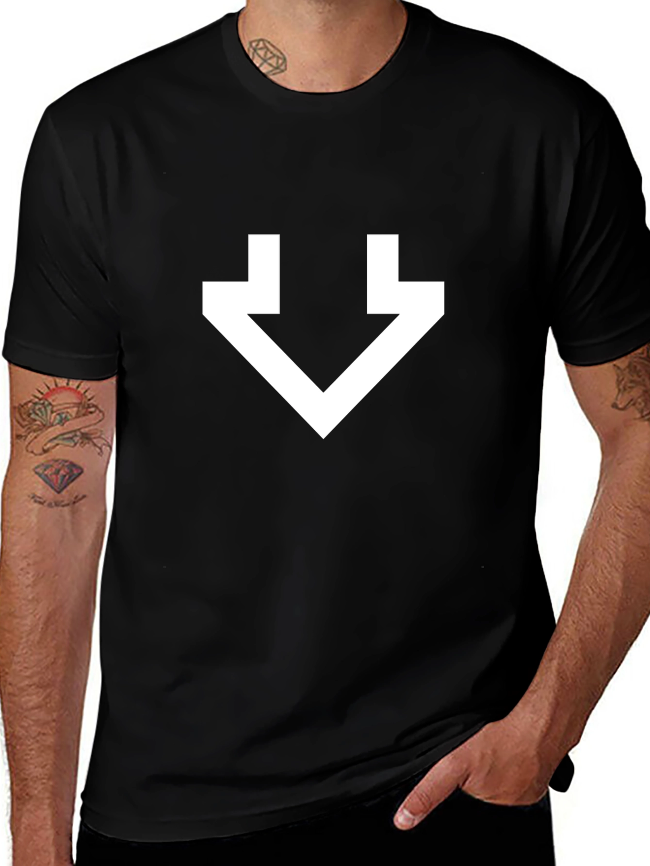 Minimalist White Arrow Graphic Black T-Shirt